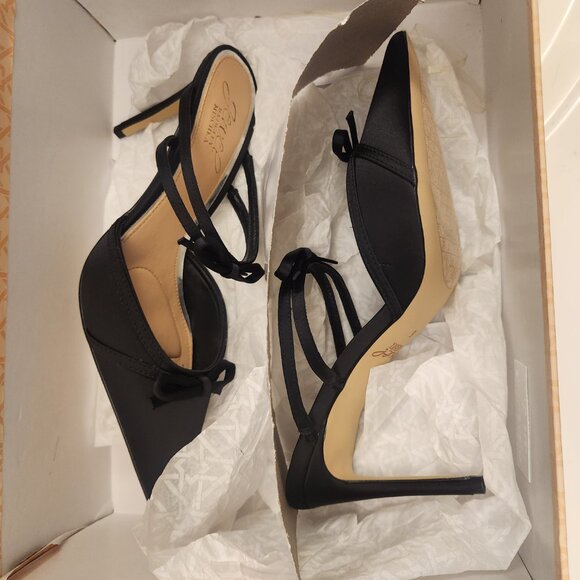 Jewel Badgley Mischka " Klarise" Black Satin Heels. NIB. Size 6 - Picture 10 of 13